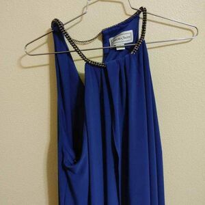 Chelsea Suite Dress Women's 16 Shift  Blue Stretch Rhinestone Halter Neck Midi